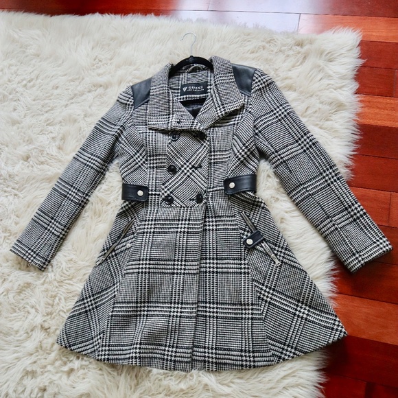 Guess Jackets & Blazers - Guess Double-Breasted Plaid Skirted A-Line Coat